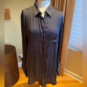 Banana Republic Navy Satin Button-Up Shirt